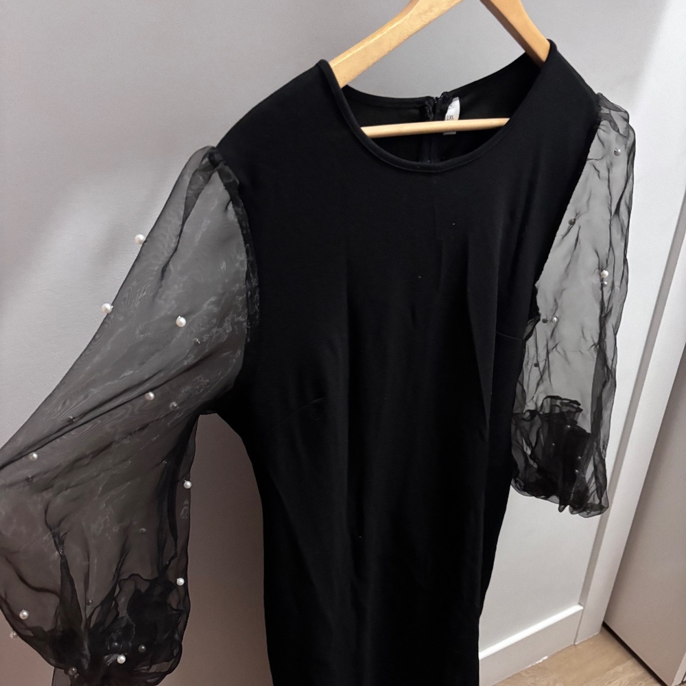 Black Bodycon with Pearl Sleeves